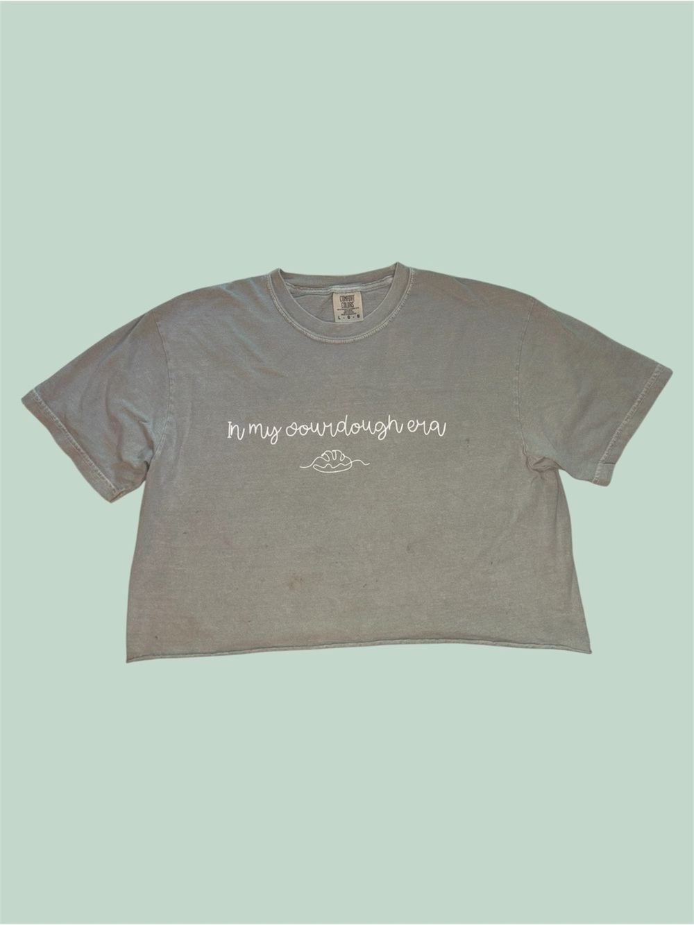 Preloved In My Sourdough Era Sage Green Cropped Short Sleeve Tee